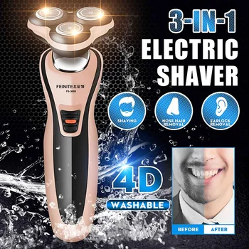 

3 heads Electric Shaver Men Head Clipper Hair Trimmer USB Rechargeable Razor Washable 4D Floating Shaving Machine Wet & Dry