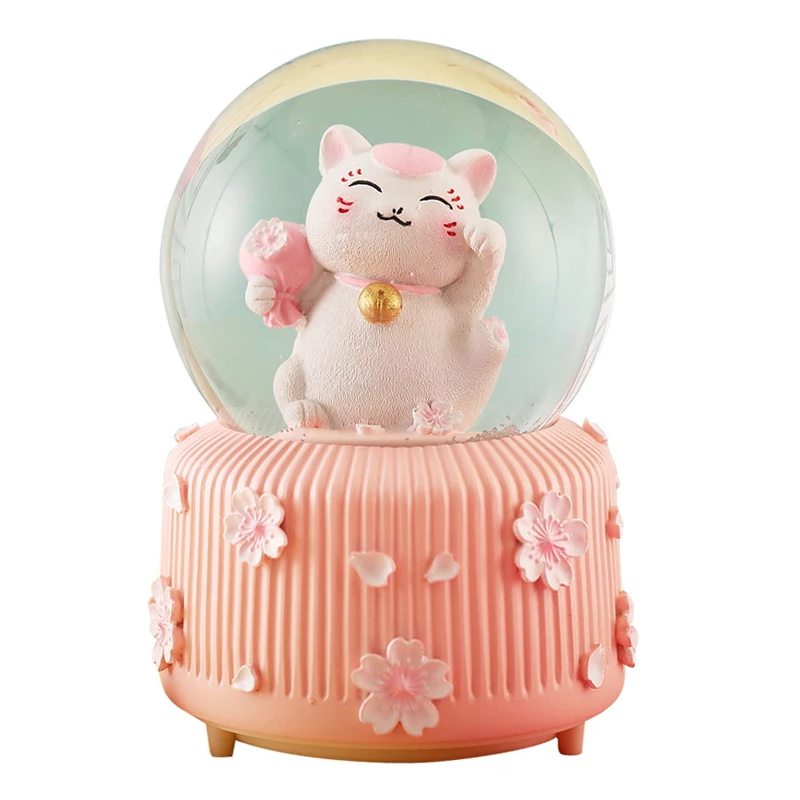 Хрустальный шар Lucky Cat изысканная Музыкальная шкатулка с цветами вишни для