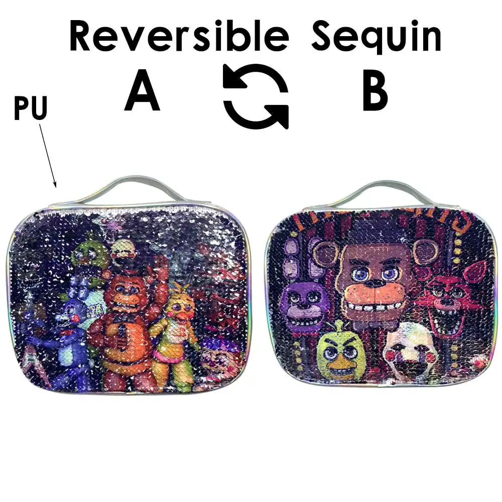 Волшебный Единорог блесток Русалка собака кошка фрукты пространство FNAF Ланч-бокс красочные Повседневная модная школьная сумка для мальчиков девочек дети - Цвет: FNAF A