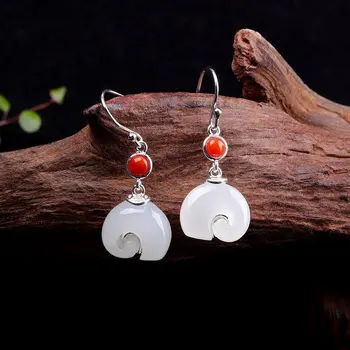 

S925 sterling silver jewelry fashion lady south red elephant and Tian Jade Earrings cross border accessories Earrings