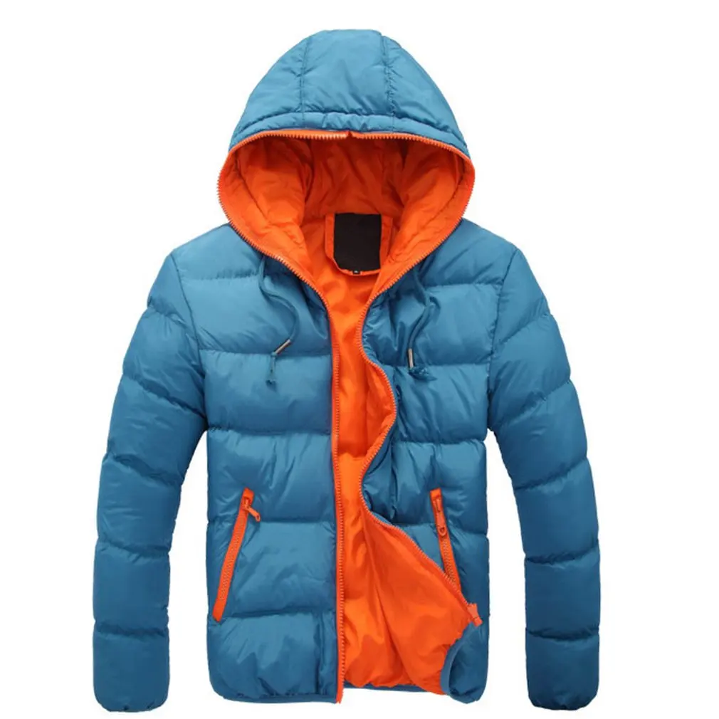 Мужская Куртка двухцветная Мужская куртка с длинным рукавом Хлопок повседневные зимние мужские пальто удобная мужская верхняя одежда универсальная одежда для мальчика - Цвет: blue orange