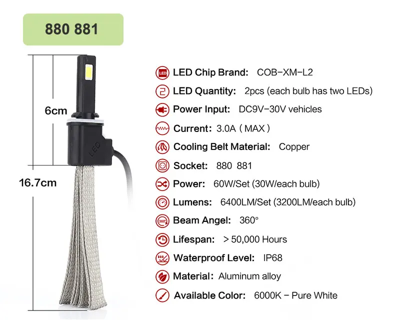 Essgoo H4 H7 светодиодный автомобильный светильник 8000lm 60w 6000k H1 H11 H3 Hb4 Hb3 светодиодный головной светильник 880 881 9004 9005 9006 помощи при парковке лампы 12V для автомобильных фар