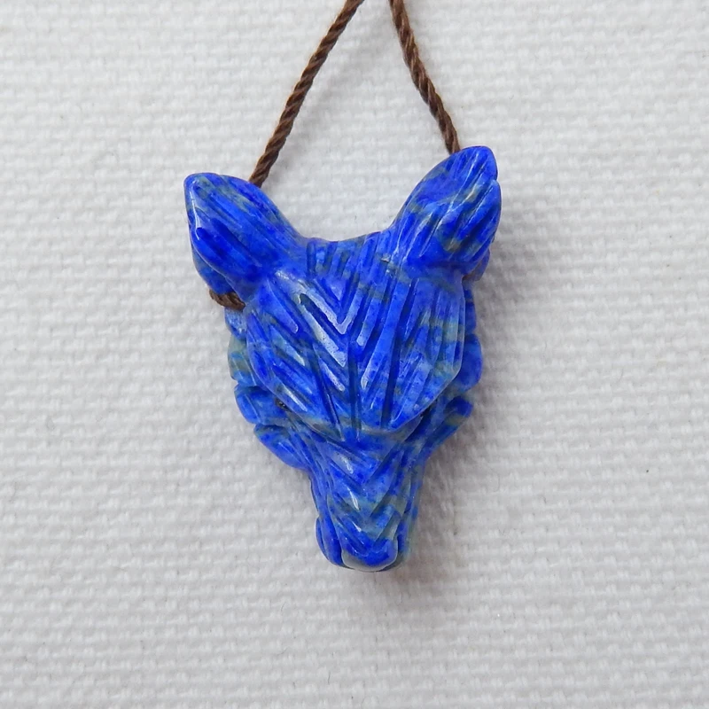 Модный кулон с головой волка из натурального камня Lapis Lazuli ручной работы 24x18x9 мм 4 3