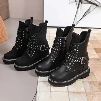 

Womens Boots Shoes Metal Buckle British Style Martin Boots Feminine Comfortable Footwear Elegant Female Booties Botas De Mujer