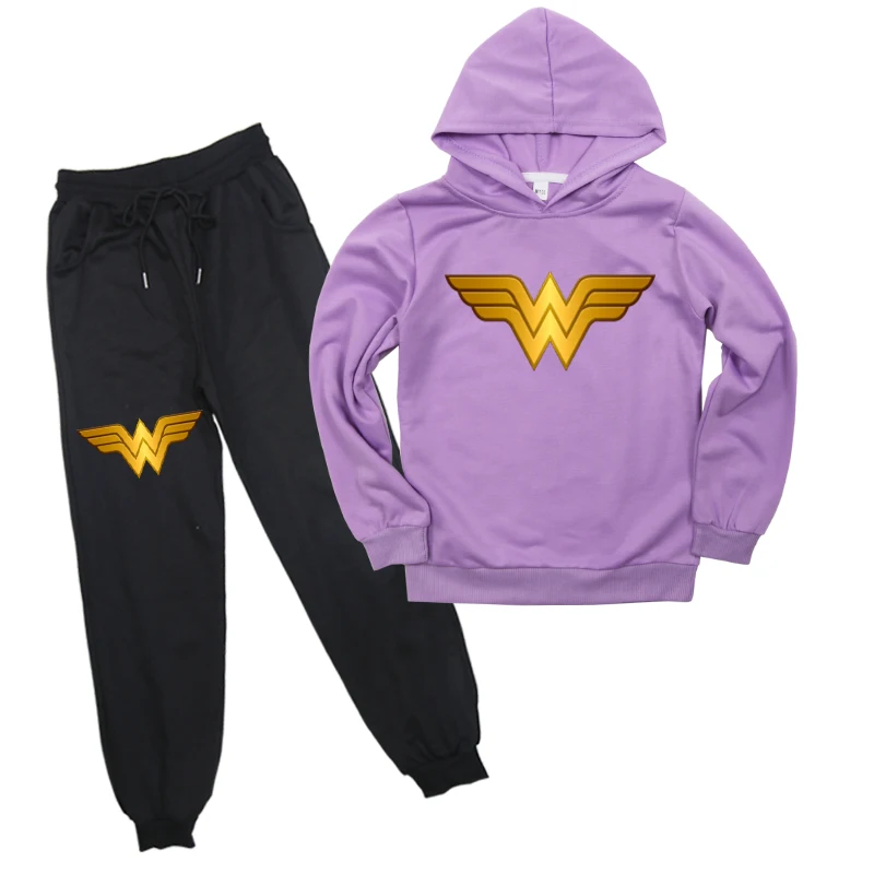 Новинка; комплект детской одежды Wonderwoman; сезон весна-осень; комплекты одежды для маленьких мальчиков и девочек; модная толстовка с капюшоном+ штаны; комплект из 2 предметов; детская одежда - Цвет: 2