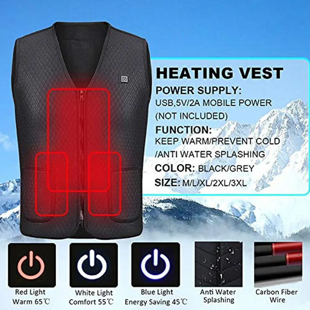 Men Women Electric Heating Vest USB Heated Coat Winter Warm Outwear Tops H9