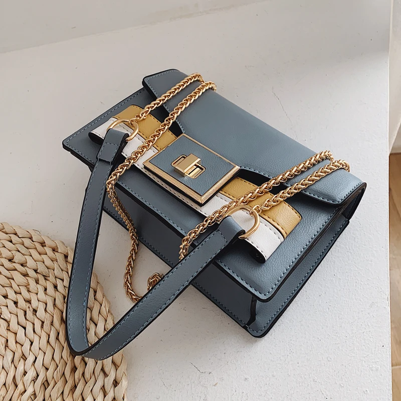 

Contrast color Square Crossbody Bag 2020 Fashion New Quality Leather Women's Designer Handbag Lock Chain Shoulder Messenger Bag