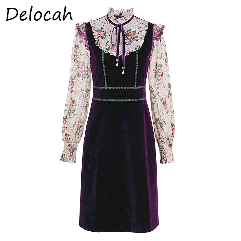 

Delocah Women Fashion Autumn DesignerÂ Party A-Line Dress Long Sleeve Bow Ruffles Hollow Out Embroidery Ladies Midi Dresses 2020