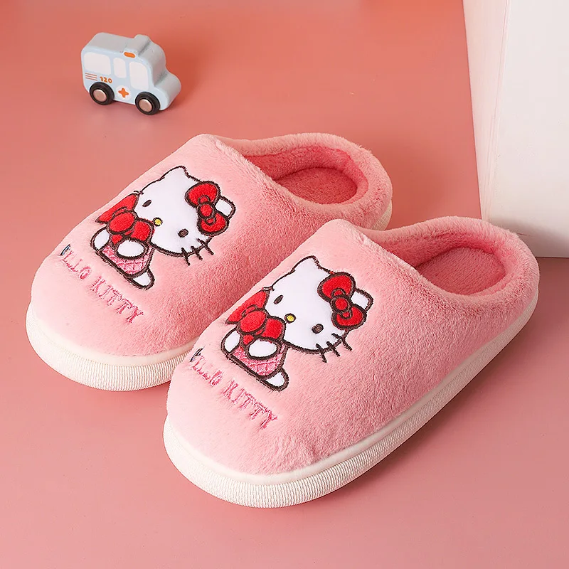 Zapatillas de algodón para niñas de Hello Kitty, zapatillas de felpa con dibujos animados bonitos para niños, bolsa interior para el hogar para bebés, zapatos de algodón con tacón para otoño/invierno