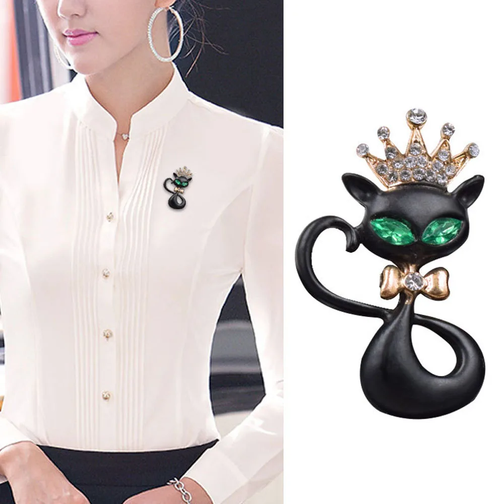 Black Enamel Green Eyes Cat Brooches Cute Wear Bowknot Kitty Brooch Pin Fashion Women Jewelry Backpack Badges Christmas Gift | Украшения и