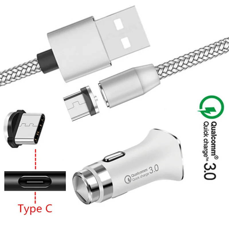 EU charger and cable Магнитный Micro USB зарядный кабель QC 3,0 быстрое автомобильное зарядное устройство телефон для samsung A9 A40 A20e huawei P30 mate 20 lite Meizu 16 Note 9X8 - Тип штекера: EU charger and cable