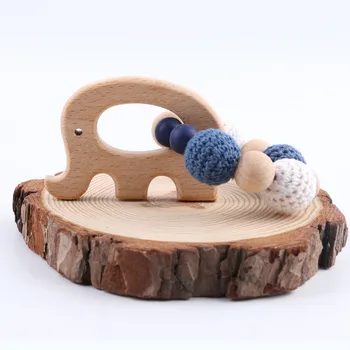 

1pc Wood Teething Bracelet Beech Wood Animal Elephant Deer Crochet Beads Nursing Bracelet Accessories Baby Teethers Gifts Toys