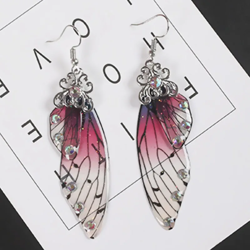 

Fancy Gradient Purple Butterfly Wing Earrings Fairy Tale Butterfly Glittering Bridal Drop Earrings Women Accessories LB