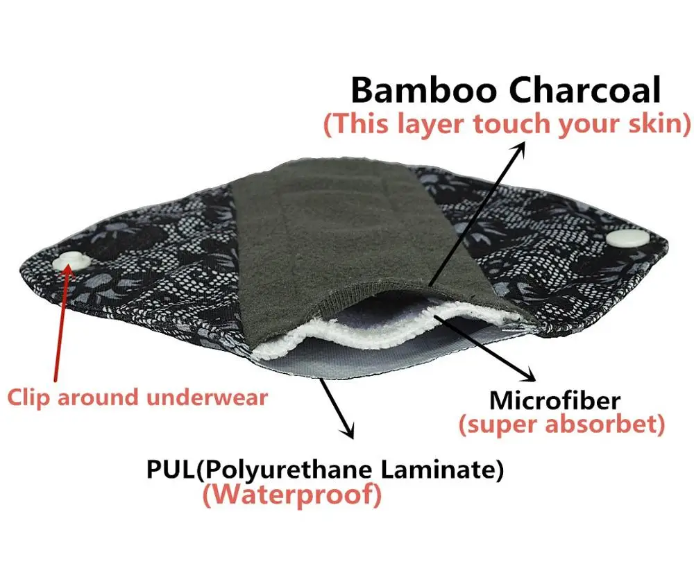 [Sigzagor] 5+1 Set Small Panty Liners Cloth Menstrual Pads RANDOM Prints Bamboo Charcoal Sanitary Washable Reusable