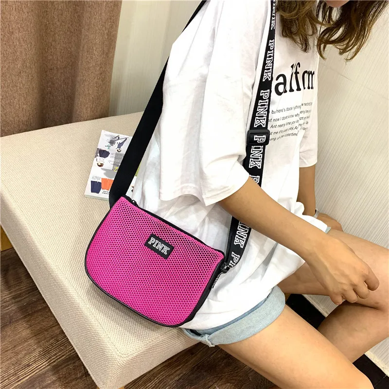 

2019 New Style Pink Fashion Casual Graceful Bag Mini Shoulder Bag Mesh Material Mesh Shoulder Bag Direct Sale
