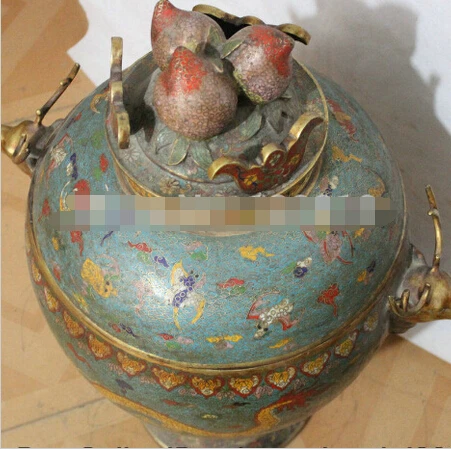 320+++ 3" Китайский из перегородчатой эмали Бронзовый персик олень зверь ладан горелка курильница