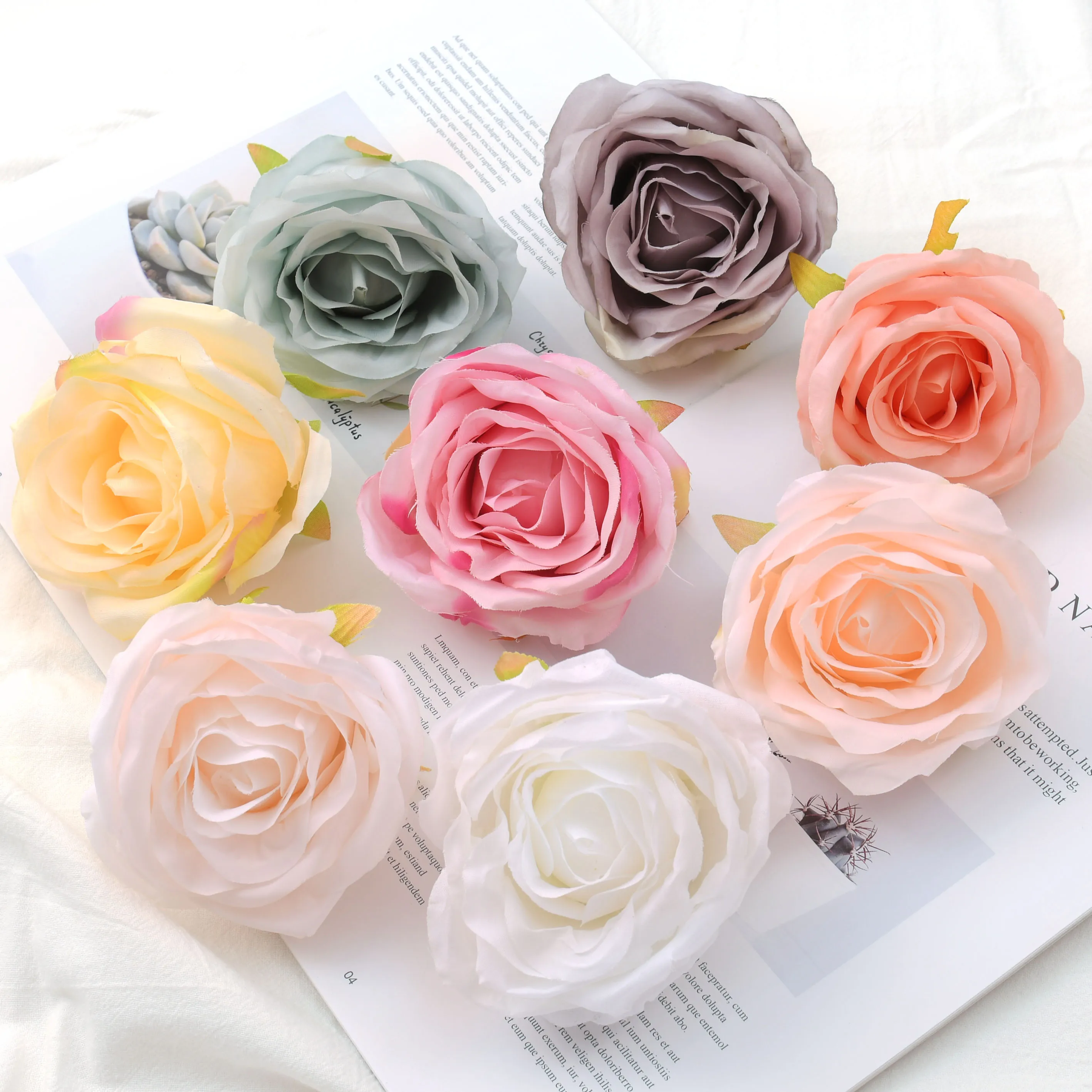 30pcs/10cm White Rose Artificial Silk Flowers Heads DIY Flower Wall