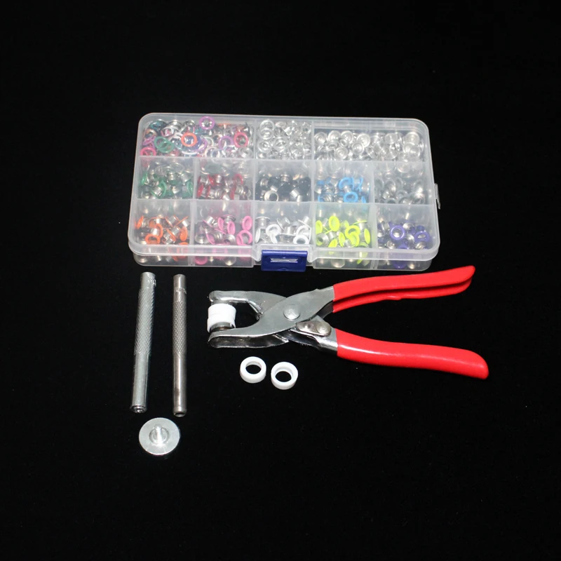 1pc Plier+1set Eyelets Tool+100pcs10 Mix Colors 9.5mm Prong Metal Buttons Fasteners Press Studs Poppers +200pcs 5mm Eyelets