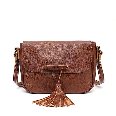 SC/женская сумка-мессенджер для девочек из натуральной кожи в стиле ретро с клапаном, сумка на плечо, женская маленькая сумочка из воловьей кожи с кисточками, женская сумка через плечо - Цвет: BROWN
