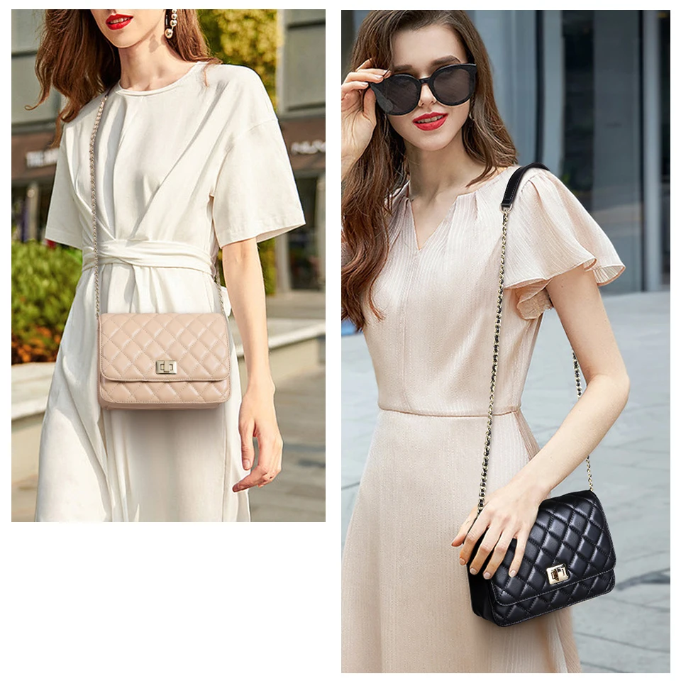 Beste NEVEROUT Dames Echt Leer Schapenvacht Schoudertas Diamant Rooster Crossbody Tas Luxe Handtassen Vrouwen Tassen Gewatteerde Sac a Main