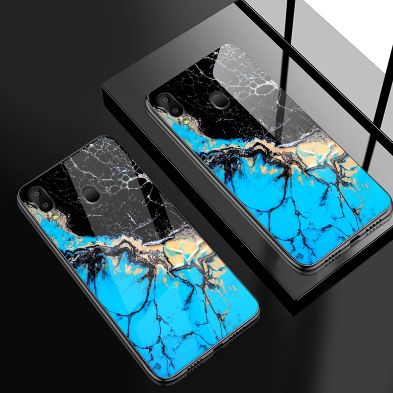 Закаленное Стекло чехол для samsung Galaxy A10 A20 A30 A40 A50 A6S A70 A8S A80 A90 задняя крышка J4Plus M10 M20 M30 Note9 модные Coque - Цвет: W401