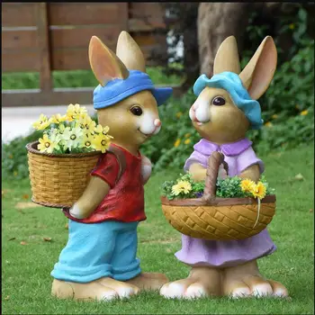 

Garden Simulation Animal Sculpture Decoration Resin Rabbit Potted Flowerpot Oranemnt Outdoor Kindergarten Statue Figurines Craft