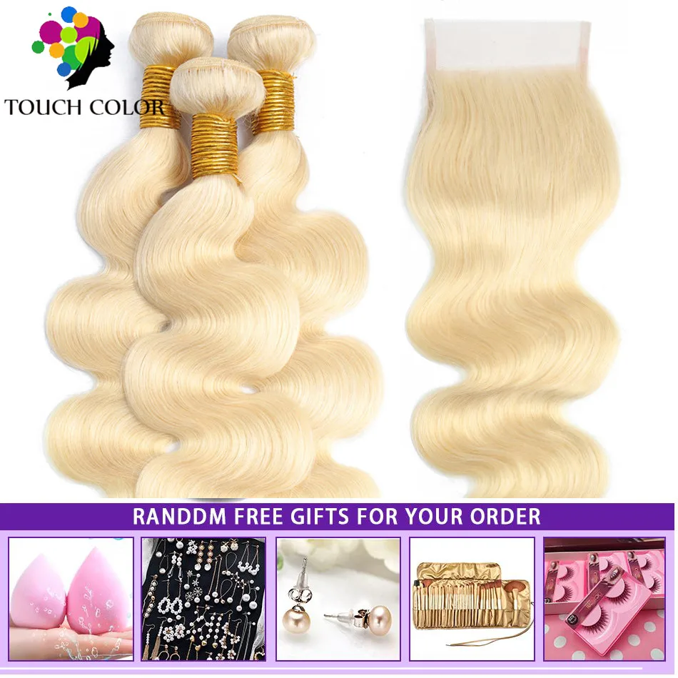 

Body Wave Human Hair Bundles With Lace Closure 613 Blonde Color Brazilian Hair Weave Bundles With Closure Remy Hair With Closure