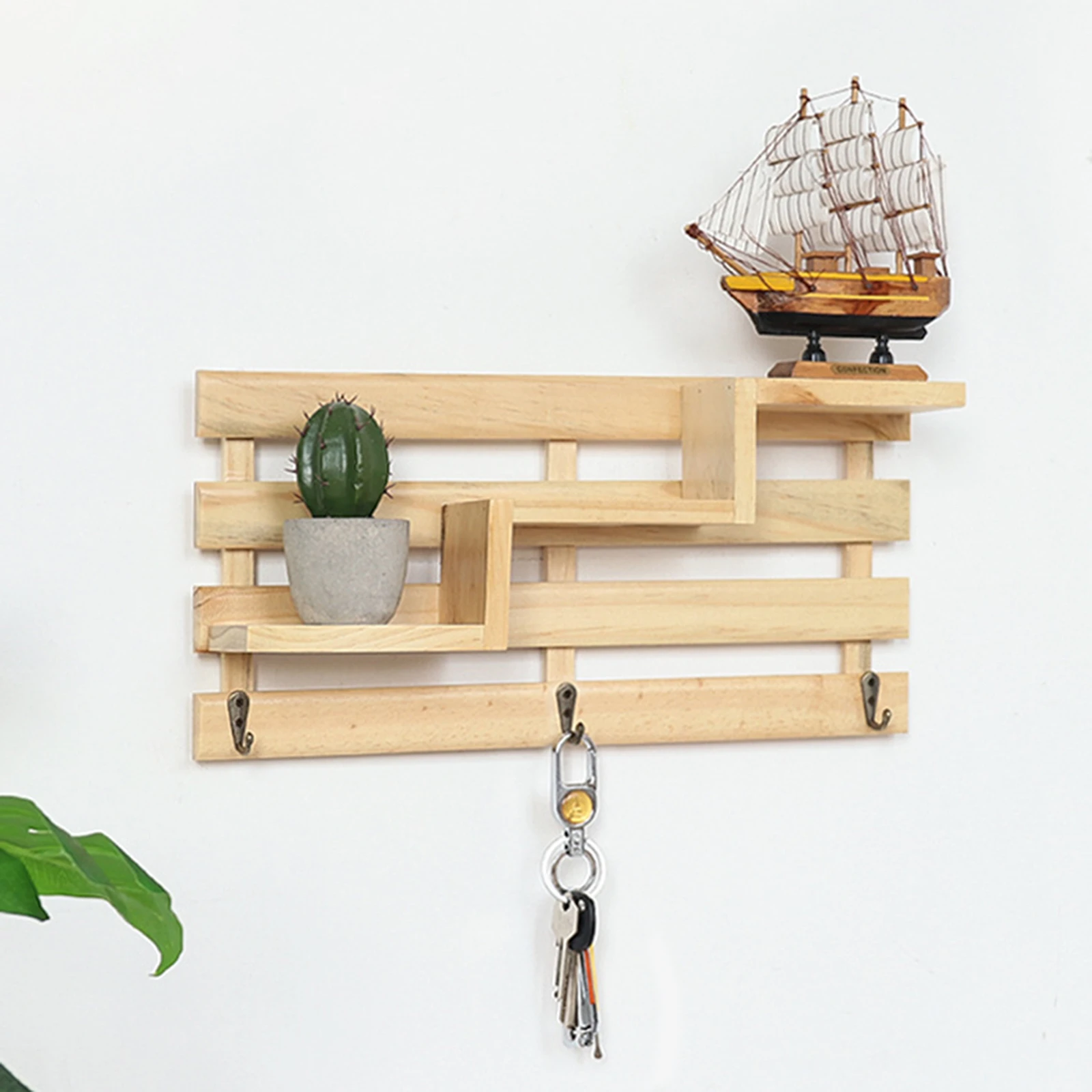 Rak Dinding Kayu 3 Tingkat Rak Gantung Penyimpanan Dinding dengan Kait untuk Dekorasi Dinding Rumah|Rak dekoratif| - AliExpress