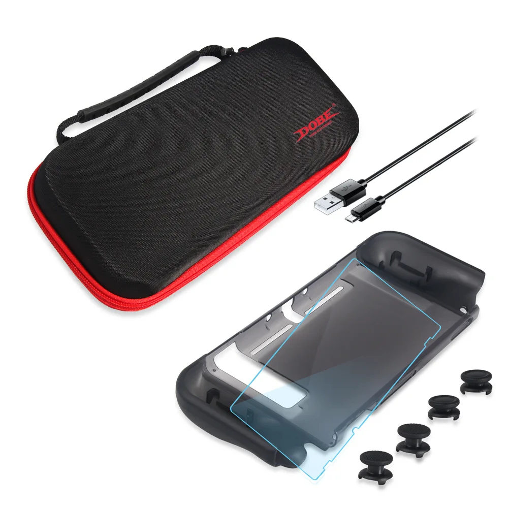 Online Conjunto de protección de Nintendo Switch todo incluido bolsa dura + funda protectora de TPU + membrana templada + Cable de carga + tapa de llave