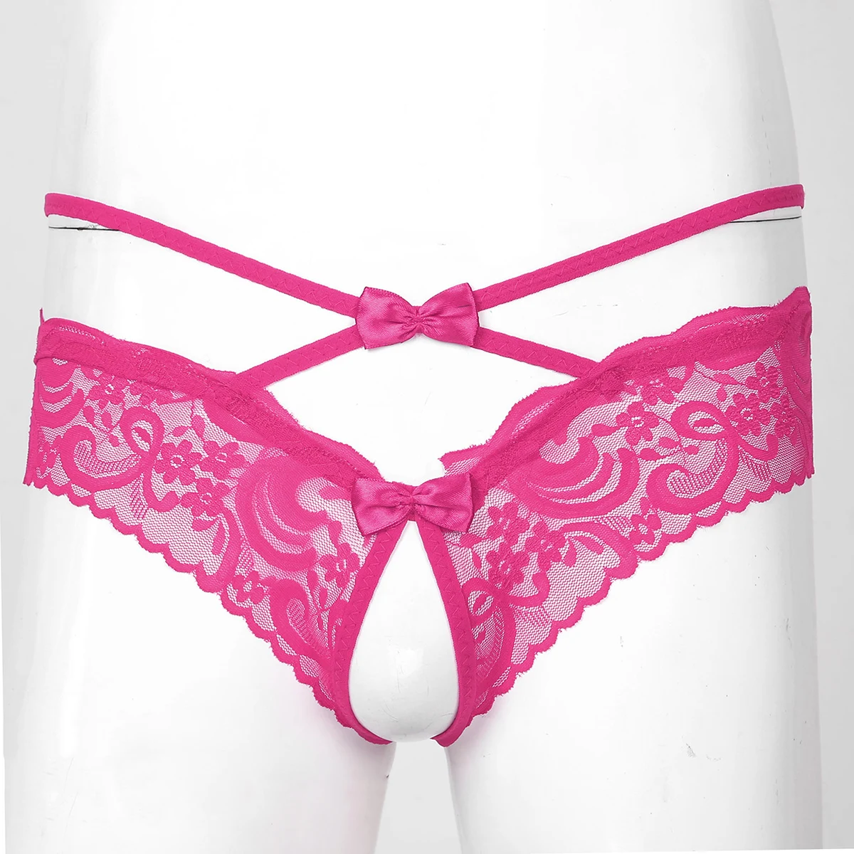Mens Male Gay Lingerie Panties Sissy Porno See-through Lace Crotchless Briefs Thongs Bowknot Low Waist Exotic Apparel Underwear