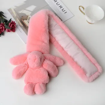 

5768 New Fashion Rex Rabbit Fur Scarf with Little Rabbit Scarves Girl Winter Accessories