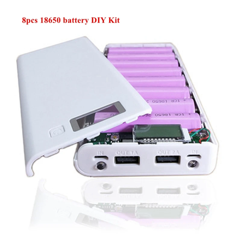 

8Pcs Type-C 18650 battery DIY Kit 5.2V 2A 10W power bank cases Dual USB LCD display mobile phone charger LED flashlight