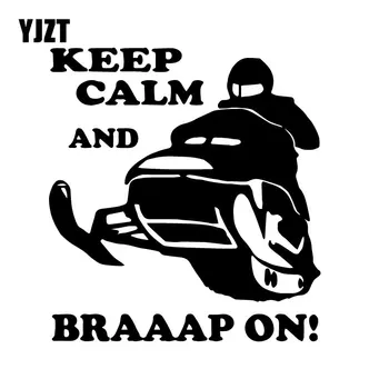 

YJZT 13.9CM*15CM Snowmobile Keep Calm BRAAAAP On Pattern Car Sticker Car Trunk Decor Vinyl Decal Black/Silver C31-0522