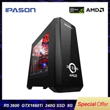 IPASON Настольный ПК AMD R5 3600 3th Gen GTX1660TI-6G 240G SSD DDR4 8G для игр PUBG настольные игровые компьютеры ПК сборочная машина