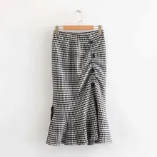 Осенняя клетчатая трикотажная юбка русалки с пуговицами, женская элегантная повседневная винтажная уличная юбка с высокой талией для девушек, стиль для женщин