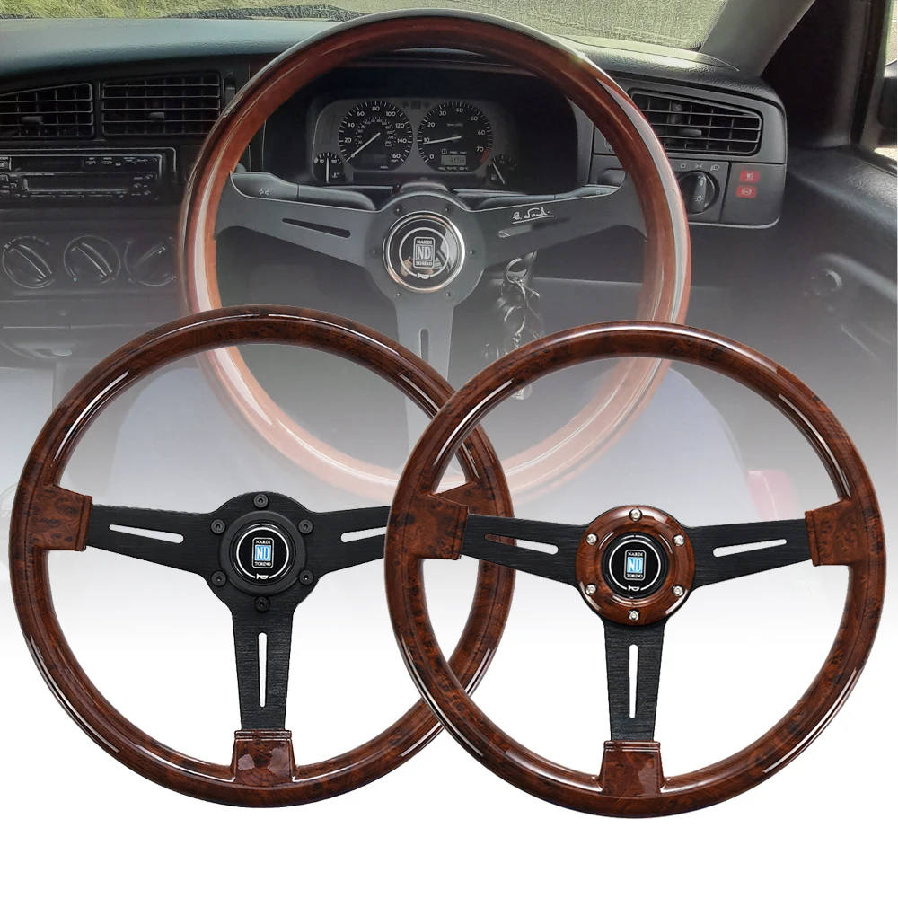 Universal 14 inch ND Retro Wood grain Auto Racing Steering wheels Deep ...