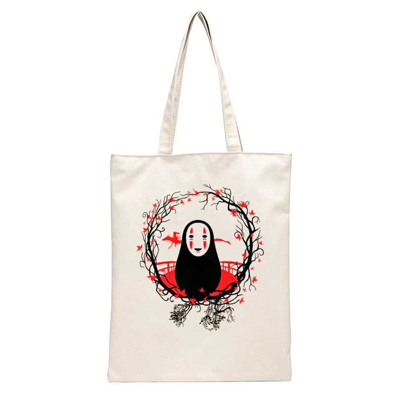 Spirited Away Faceless  Print Reusable Shopping Bag Women Canvas Tote Bags Printing Eco Bag Cartoon Shopper Shoulder Bags