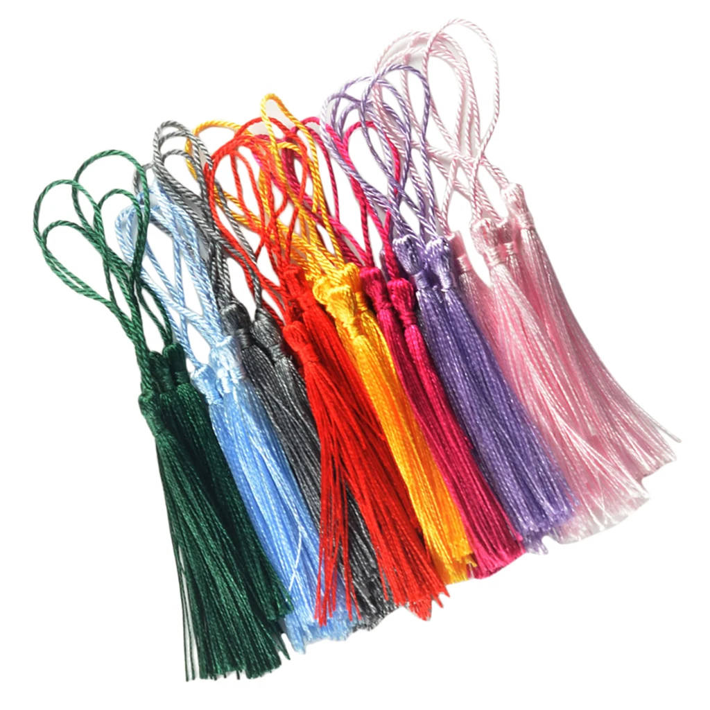 30 Pieces Multicolored Silky Handmade Soft Craft Mini Tassels With Loops
