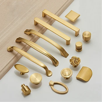 

Various Styles/gold Solid Brass Cabinet Knobs And Handles Drawer Furnitures Cupboard Wardrobe Golden Knobs