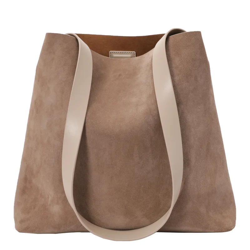 

Solid Matte Women Leather Handbag Composite Suede Split Leather Women Shoulder Bag Brand Designer Retro Female Tote Bags Large