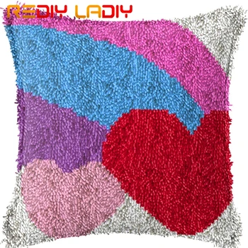 

Latch Hook Kits Make Your Own Cushion Pink Red Love Acrylic Yarn Crochet Pillow Case Set Printed Canvas Latch Hook Cushion Cover