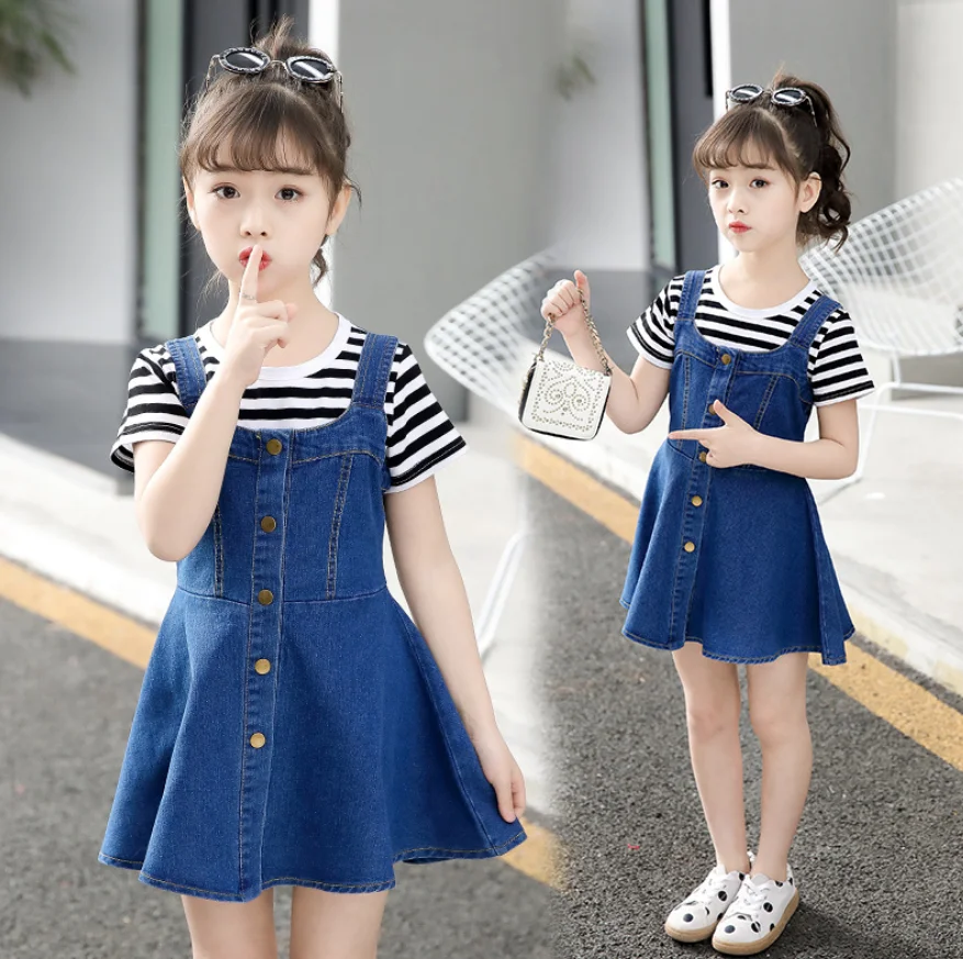 Teen Girls Summer Outfits Cotton Clothing Striped T Shirt Denim Dress Set Kids Jeans Costume Vestidos Menina For 6 8 10 12 14 Y Clothing Sets Aliexpress