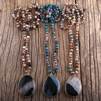 

RH Fashion Bohemian Jewelry Natural Stones Knotted Teardrop Pendant Necklaces Women Lariat Necklace Dropshipping