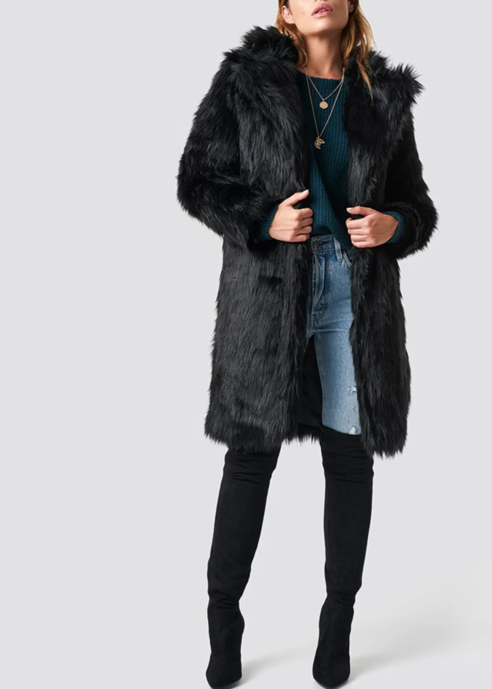 XIKOI высококачественное роскошное Женское пальто из искусственного меха, зимнее теплое модное длинное женское пальто из искусственного меха, куртка