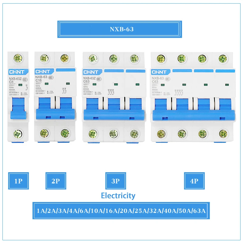 CHINT NXB-63 1P AC 230/400 В миниатюрный автоматический выключатель C 6 10 16 20 25 32 40 50 63A защита от перегрузки DZ47 C стильный воздушный выключатель