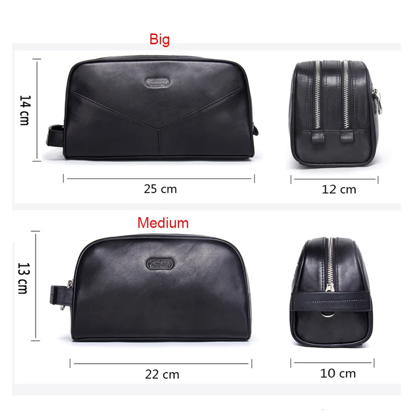 Contact's Genuine Leather Makeup Bag Men High Quality Men's Cosmetic Bags Man Travel Bags Black Wash Bag Luxury Double Zipper