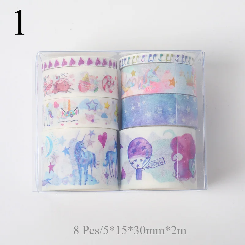 8 шт./компл. милый Единорог КИТ лента Washi Kawaii изоляционная лента декоративная клейкая лента Стикеры Скрапбукинг дневник раздатчик канцелярской ленты - Цвет: 1