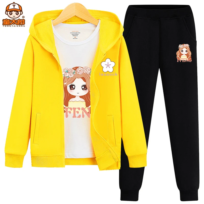 

Three-piece Set Spring and Autumn Cardigan Sweater Set 2020 New Western Children's Clothing Big Kids Zipper Sweater Girls