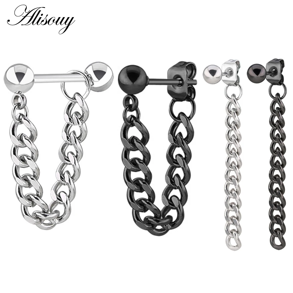 

Alisouy 1pc Men Women Punk Ball Earring stainless Steel chain eardrop pendant ear jewelry simple Personality Women Men Earring