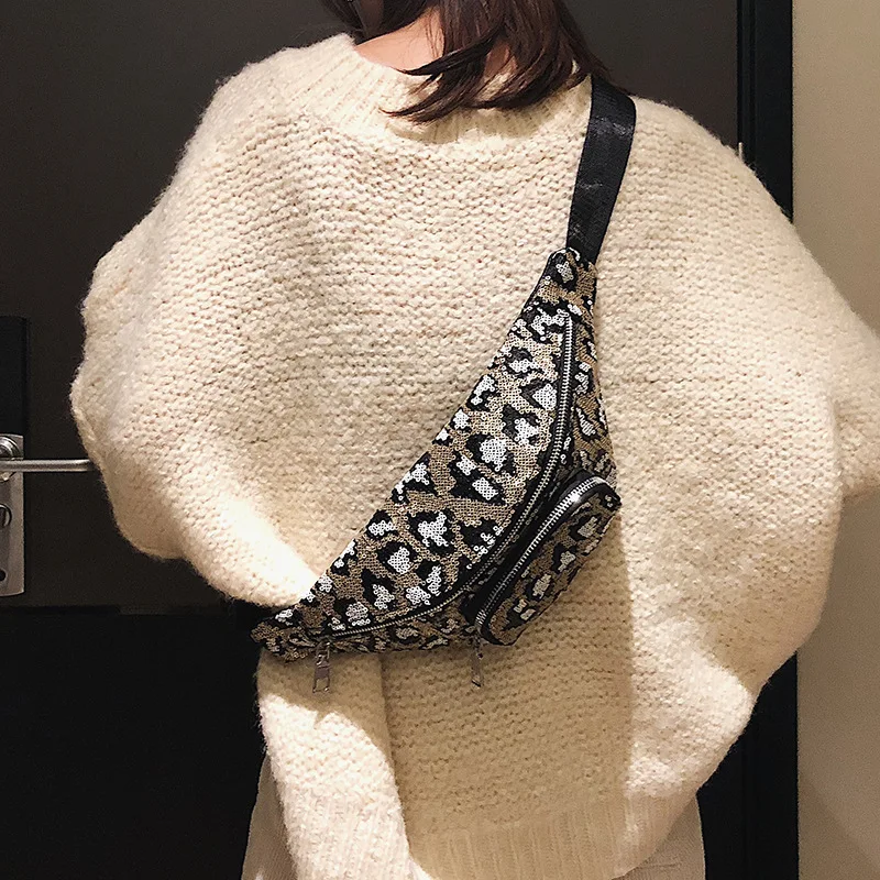 2019 New Fashion Sequin Leopard Single Shoulder Leaning Women's Bag Pocket Multifunctional | Багаж и сумки
